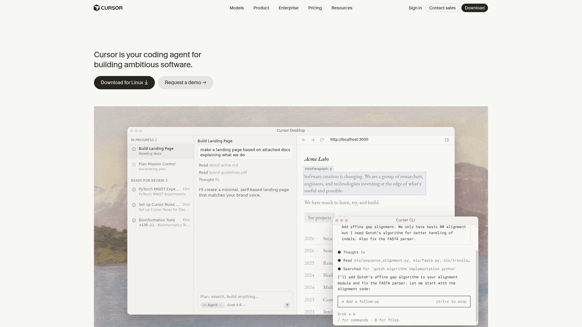 Sample screenshot of the Cursor AI coding interface